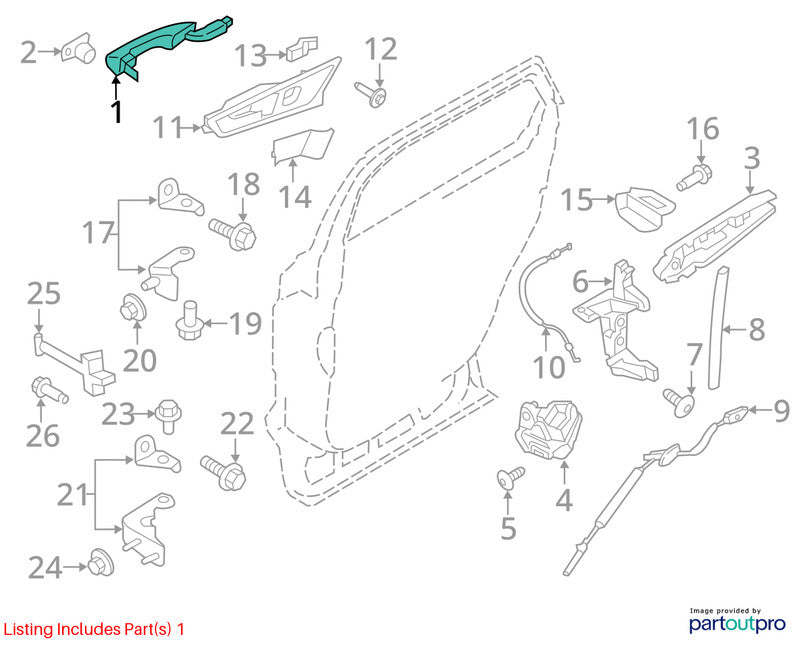 Passenger Door Handle Exterior Door Handle Only Rear Fits 15-24 EDGE 1