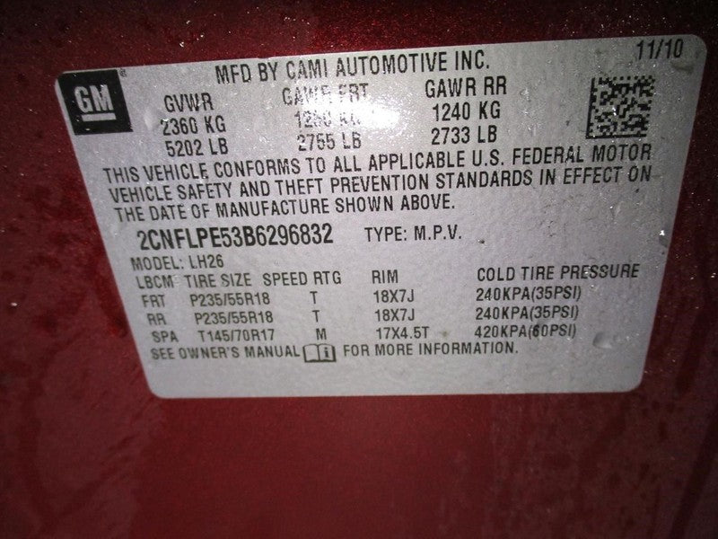 EQUINOX 2011 Seat Belt Rear 1875042