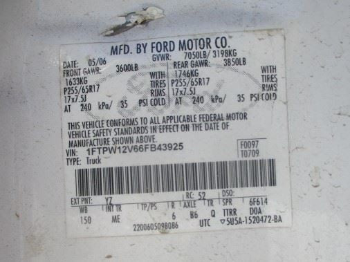 Driver Left Tail Light Styleside Fits 04-08 FORD F150 PICKUP 1572976