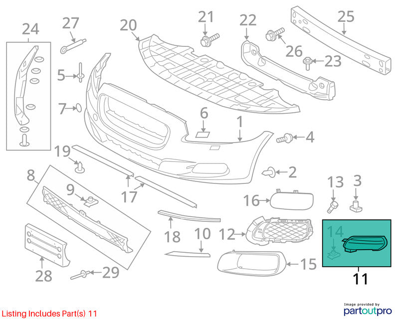 Passenger Grille Bumper Mounted Lower Ends Closed Mesh Fits 10-15 XJ 1