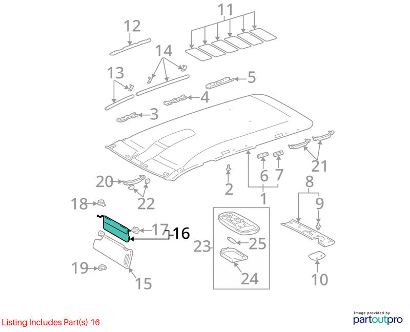 Passenger Sun Visor With Illumination Limited Fits 01-04 SEQUOIA 18656