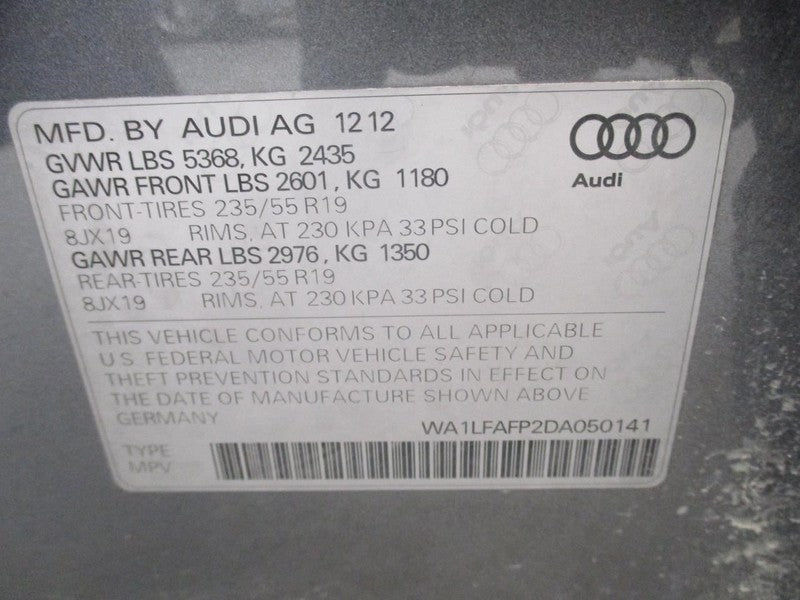 Console Front VIN Fp 7th And 8th Digit Roof Sunroof Fits 09-17 AUDI Q5