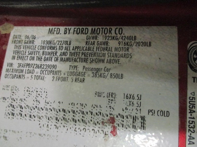 FUSION 2006 Seat Belt Rear 1878951