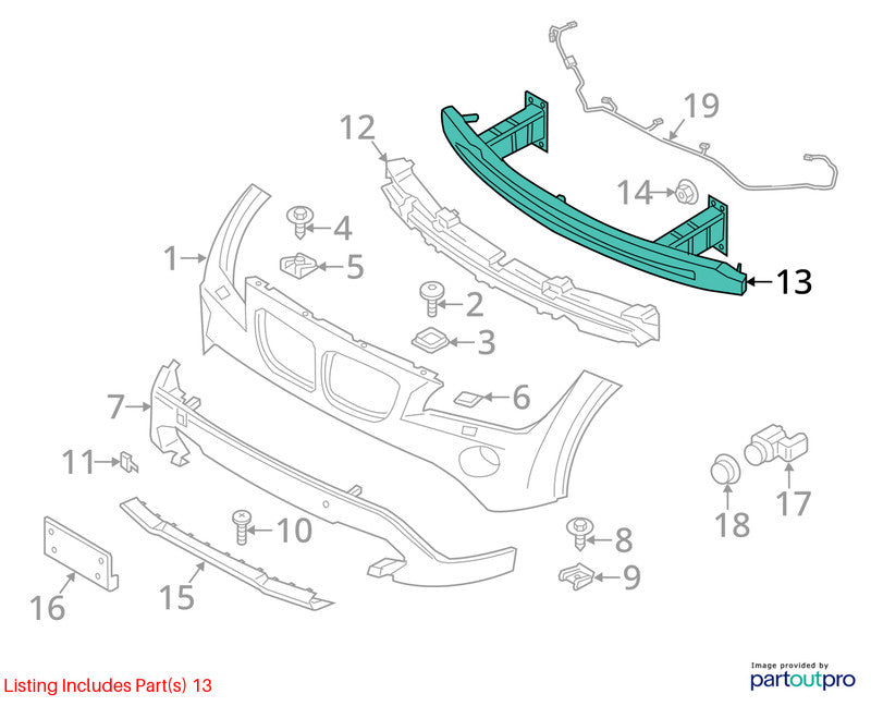 Front Bumper Reinforcement Base Fits 12-15 BMW X1 1708657