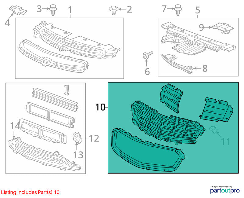 Grille VIN P 4th Digit Limited Center Tpv Opt WA7 Fits 15-16 CRUZE 158