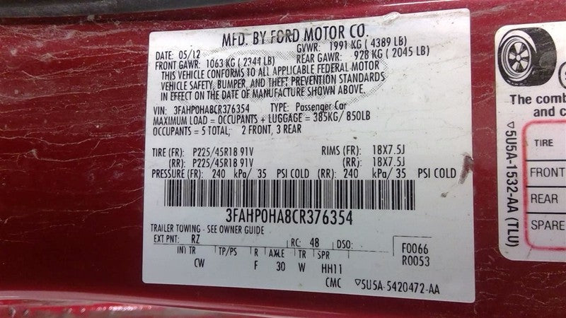 Engine Gasoline 2.5L VIN A 8th Digit Fits 12 FUSION 1698269
