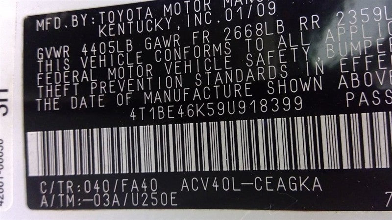 Driver Front Seat Bucket VIN E 5th Digit Xle Fits 07-09 CAMRY 1695739