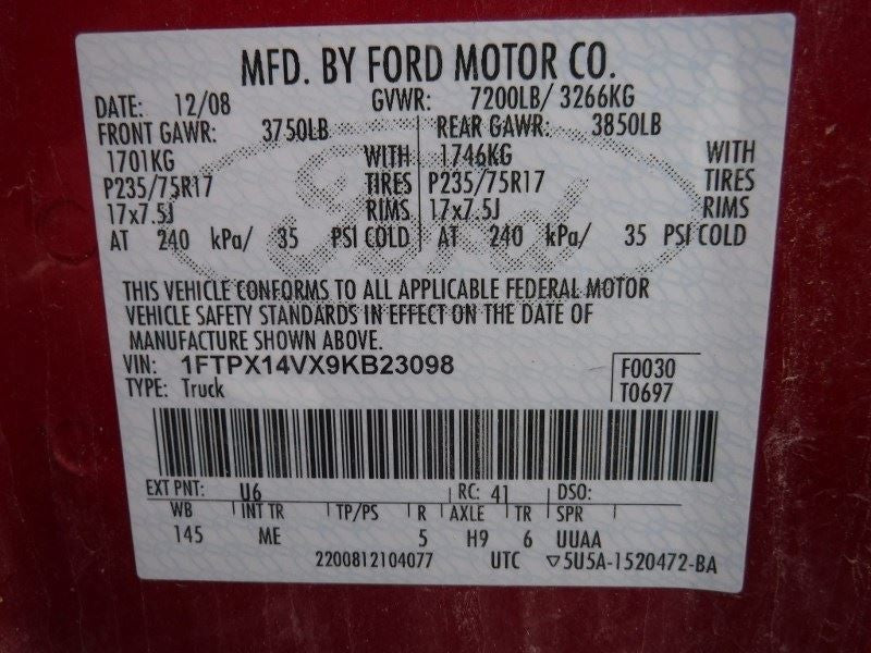 Driver Sun Visor Crew Cab With Mirror Fits 09-10 FORD F150 PICKUP 9438