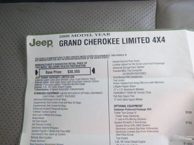 Automatic Transmission 3.0L 4WD Fits 07-09 GRAND CHEROKEE 1483172