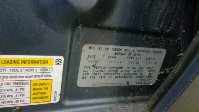 Seat Belt Front Bucket Ntbk Driver Retractor Fits 07-08 AVEO 1967375