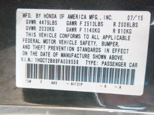 Engine 3.5L VIN 2 6th Digit Automatic Ulev II Fits 15-17 ACCORD 171347