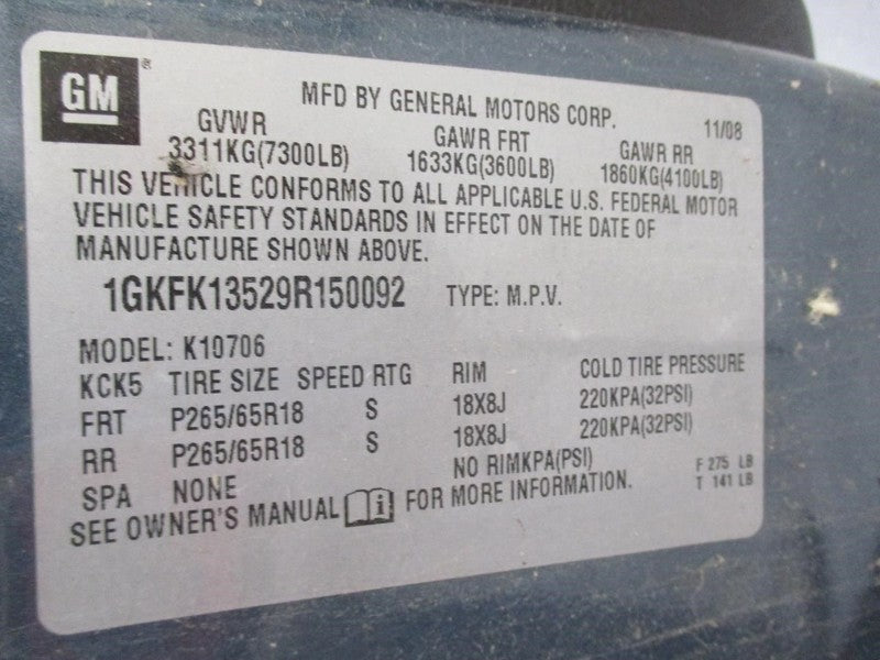 YUKON 2009 Third Seat Station Wagon Van 1676007