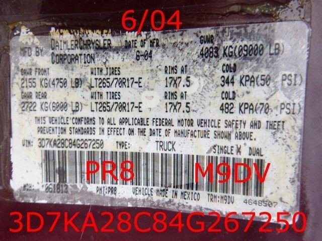 Dodge RAM 2500 2003-2004 Steering Gear Rack 52121642AB Used 9208