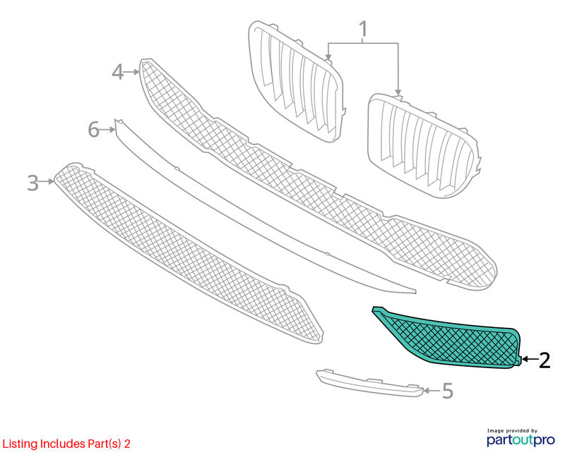 Passenger Grille Bumper Mounted Base Lower Ends Fits 13-15 BMW X1 1708