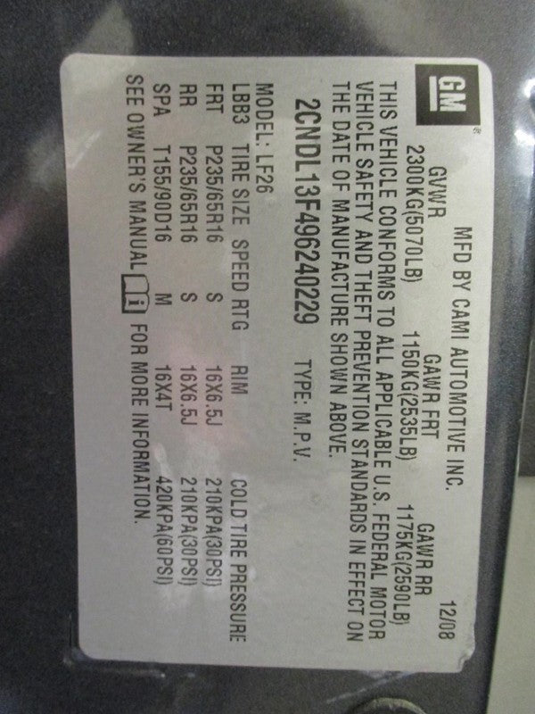 AC Evaporator Fits 06-09 EQUINOX 2067888