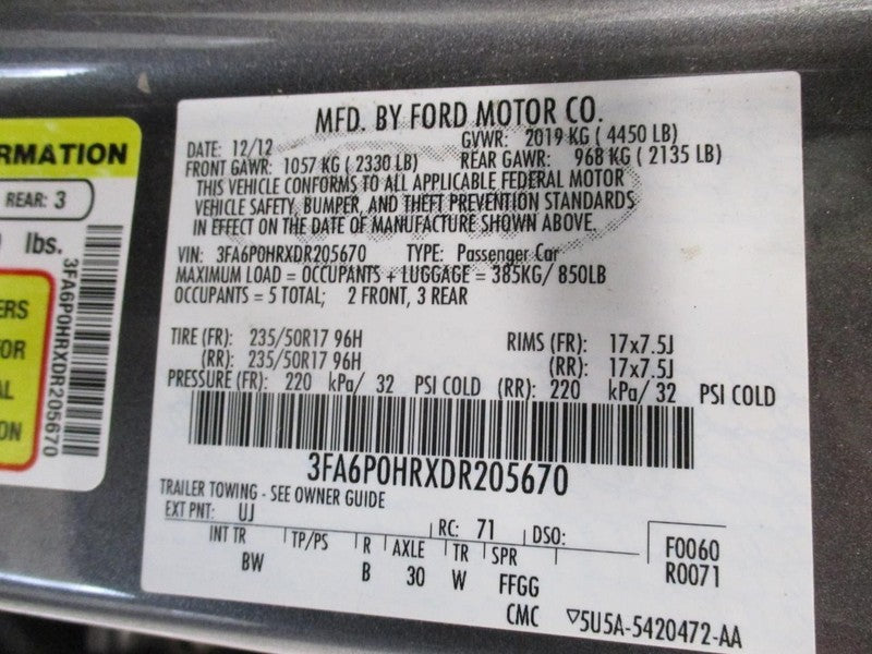 FUSION 2013 Seat Belt Rear 1863805