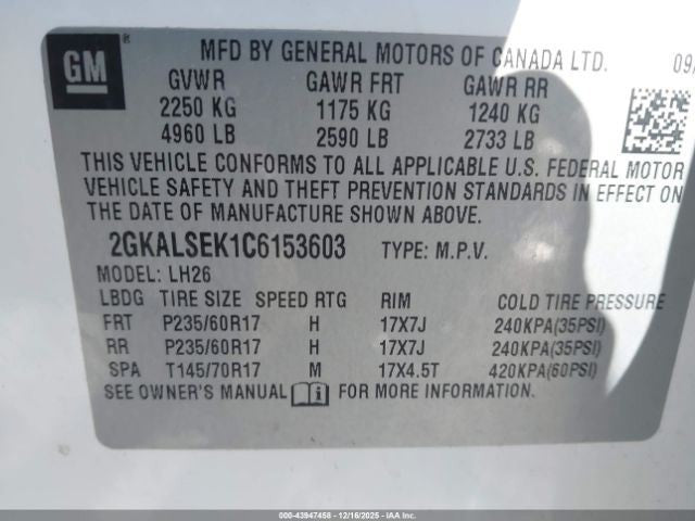 Automatic Transmission 6 Speed FWD Opt MH7 Fits 12 EQUINOX 1852528