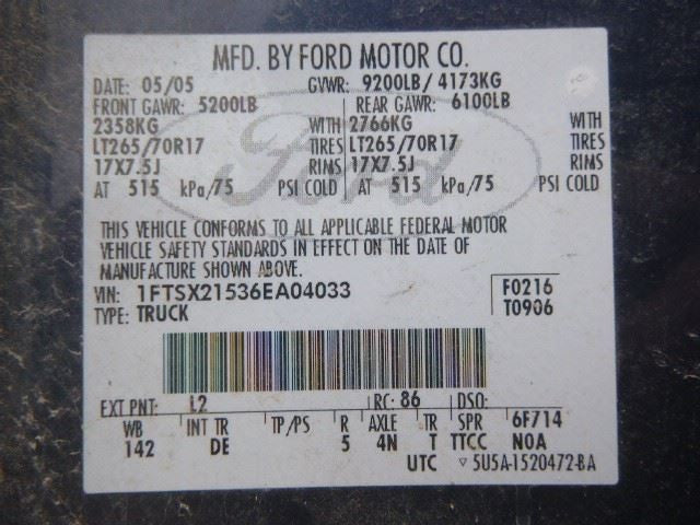 Ford F-250SD 2005-2008 Alternator 96K mi. 6C3Z10346AA 2234