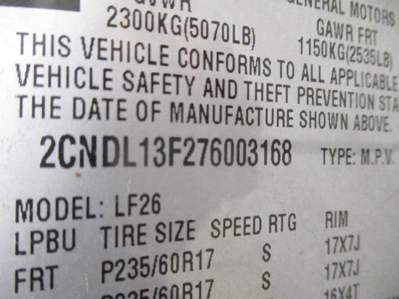 Chevrolet Equinox 2007 Headrest Used 3247