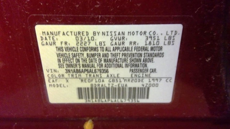 Automatic Transmission CVT 2.0L Fits 10-12 SENTRA 1686061
