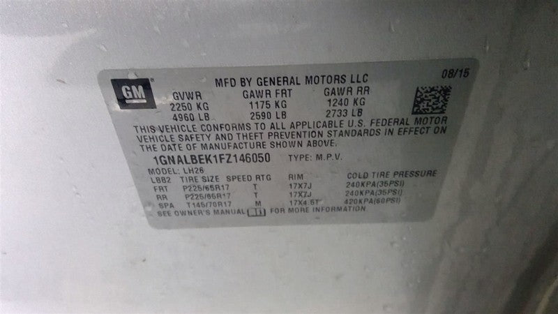 Automatic Transmission FWD 2.4L Fits 15-17 EQUINOX 1651963
