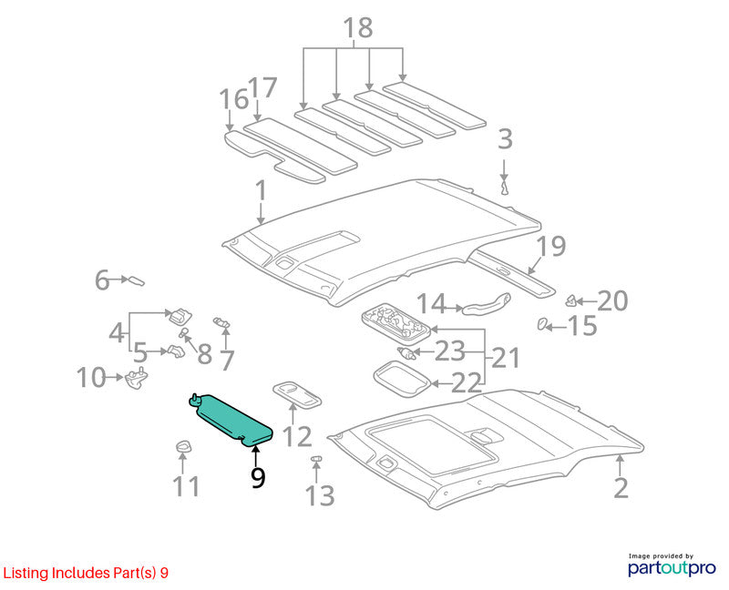 Passenger Sun Visor Illuminated Fits 01-02 LEXUS RX300 1896084