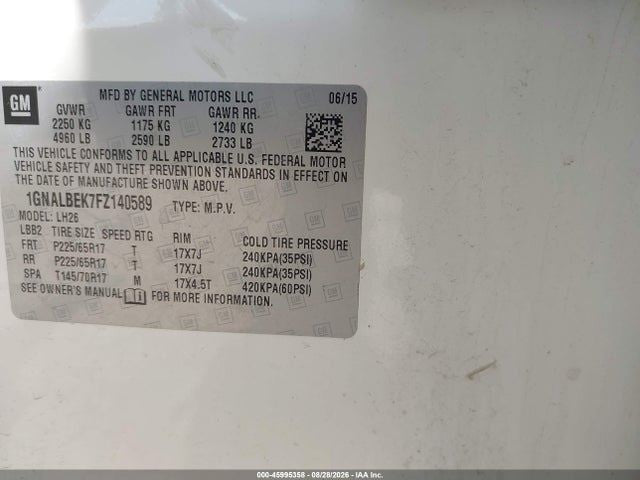 Automatic Transmission FWD 2.4L Fits 15-17 EQUINOX 2062759