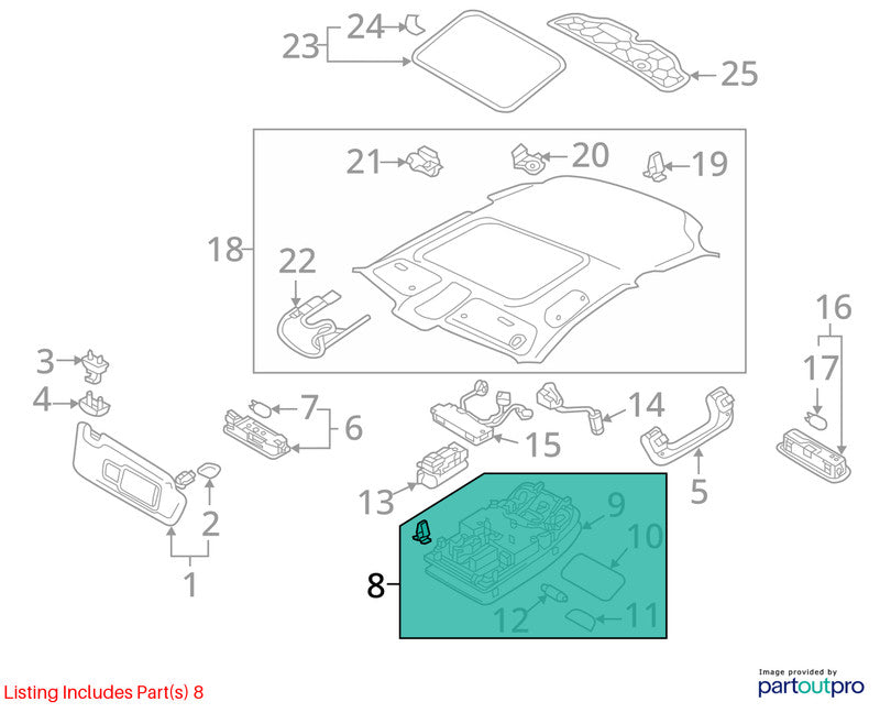 Console Front Roof Sedan Fits 15-16 AUDI A3 1939862