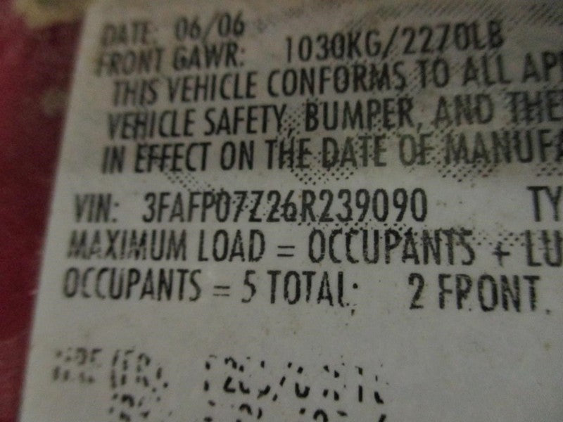 FUSION 2006 Seat Belt Rear 1878951