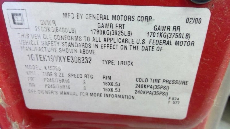 Passenger Tail Light Sportside Fits 99-03 SIERRA 1500 PICKUP 2022879