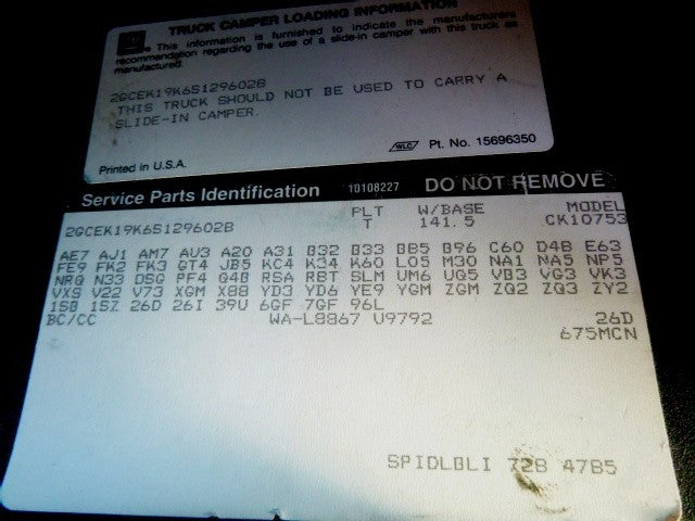 TCHEV1500 1995 Sun Visor 1677307