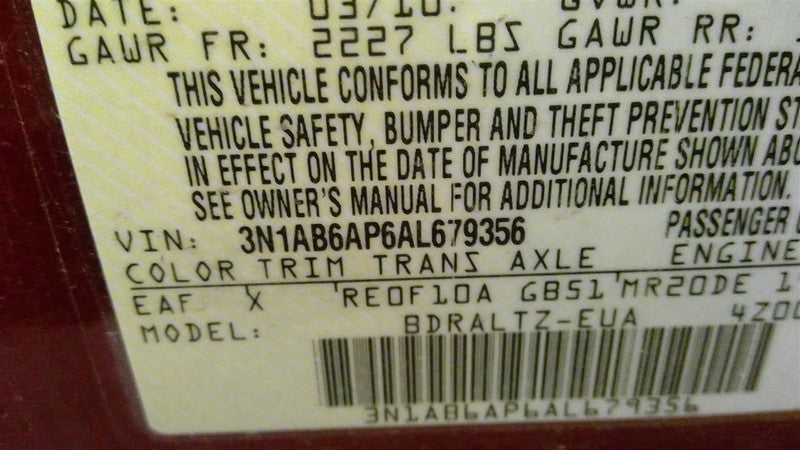 Automatic Transmission CVT 2.0L Fits 10-12 SENTRA 1686061