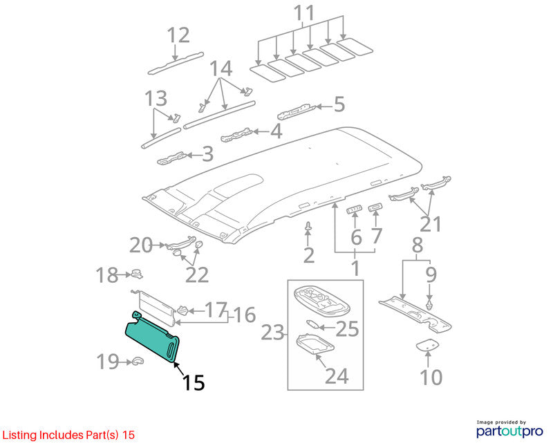 Driver Sun Visor With Illumination Limited Primary Fits 01-04 SEQUOIA 