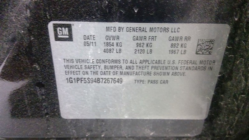 Automatic Transmission 1.8L Opt FX6 3.87 Ratio Fits 11-12 CRUZE 164101
