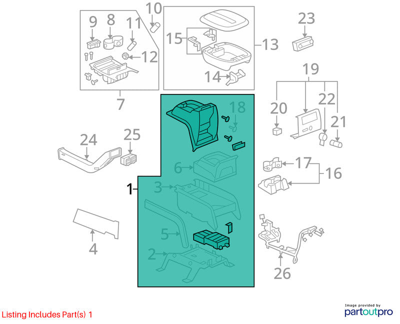 Console Front Floor Without Entertainment Center Fits 07-08 ESCALADE E