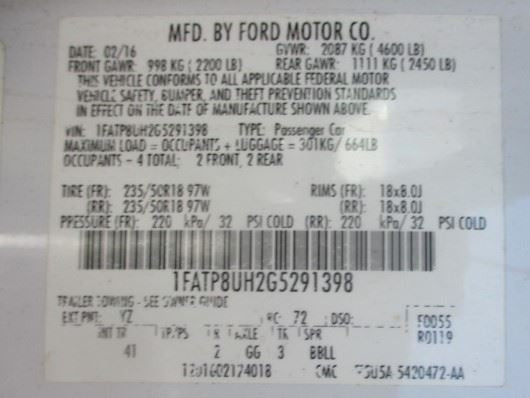 MUSTANG   2016 Front Door Trim Panel 1574147