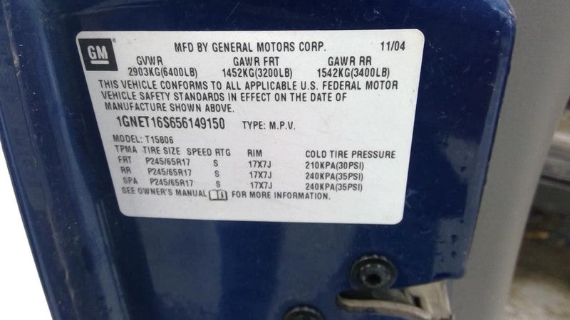 Chevrolet Trailblazer 2005 Headrest Used 9292