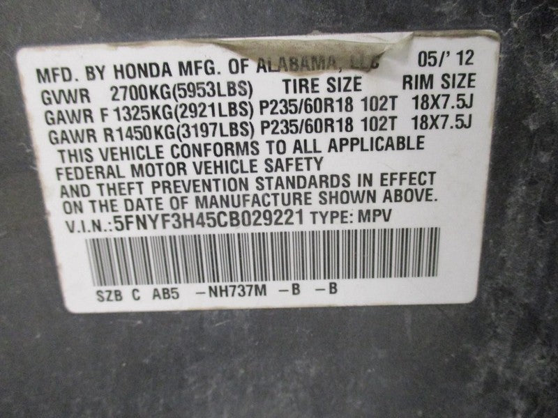 PILOT     2012 Seat Belt Rear 1854860