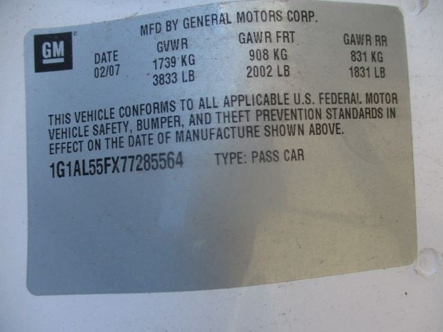 COBALT    2007 Seat Belt Rear 1618340