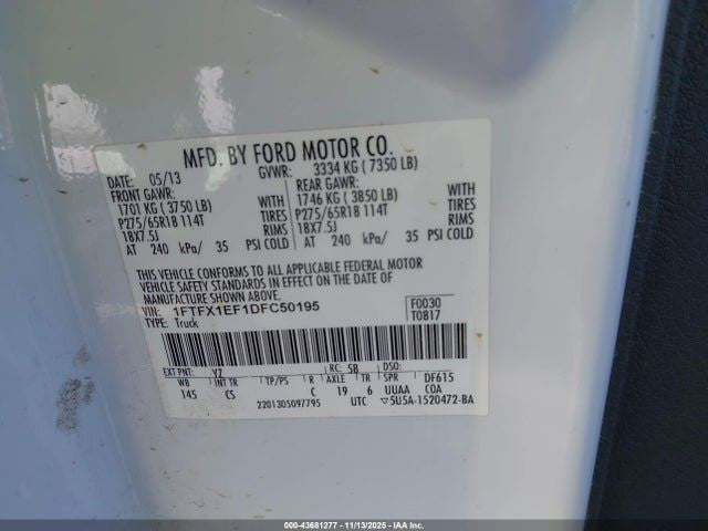 F150      2013 Seat Belt Rear 1878930