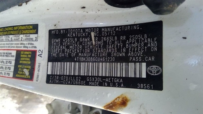 Driver Left Tail Light Decklid Mounted Fits 11-12 AVALON 1706094