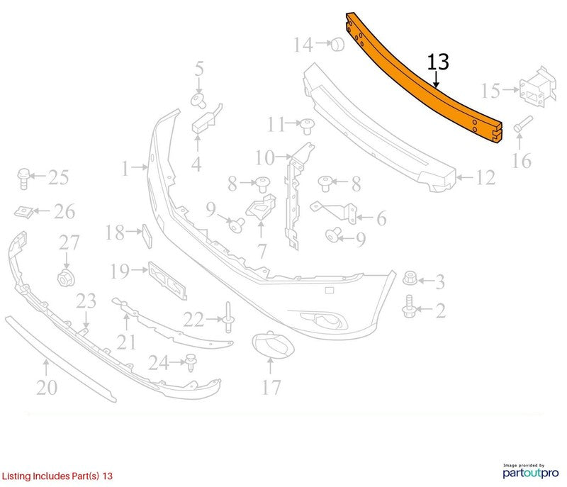 Front Bumper Reinforcement Without Park Assist Fits 14-19 INFINITI QX6