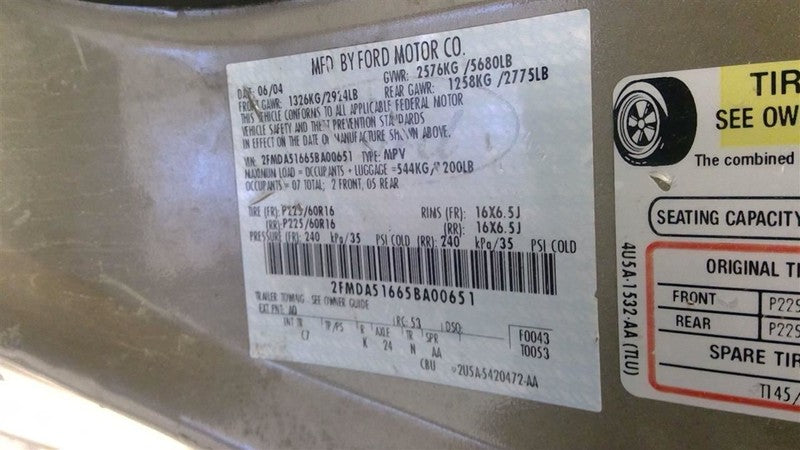 Engine 3.9L VIN 6 8th Digit 6-238 Fits 05 FREESTAR 1681479