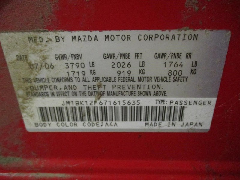 Driver Side View Mirror Power Non-heated Fits 07-09 MAZDA 3 1991845