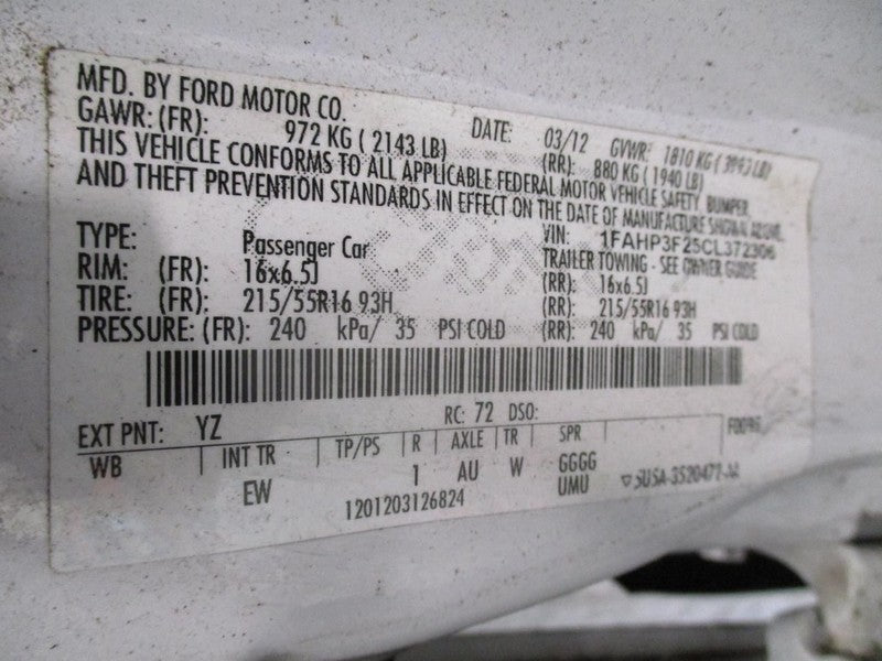 Ford Focus 2012 Headrest Used 0326