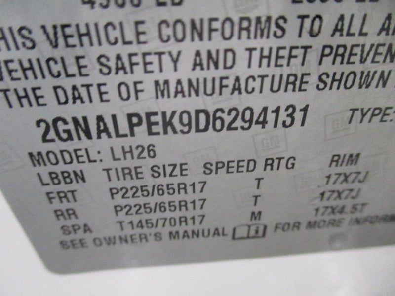 Console Front Floor VIN K 8th Digit Opt Lea Fits 12-13 EQUINOX 1973730