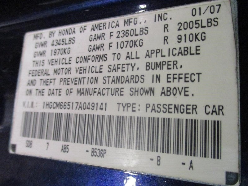 Passenger Front Seat Sedan Bucket  Leather Fits 05-07 ACCORD 1970840