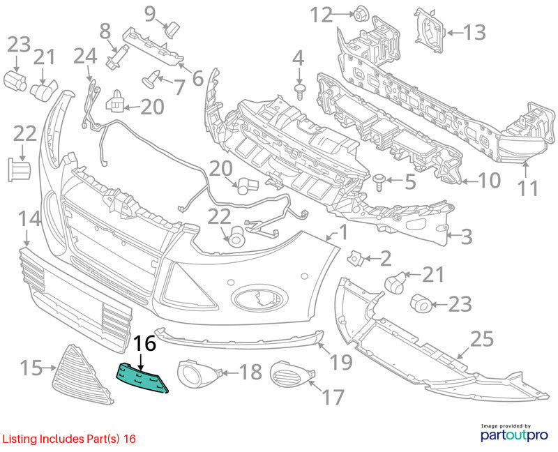 Passenger Grille Cover Mounted Lower Titanium Fits 12-14 FOCUS 620484