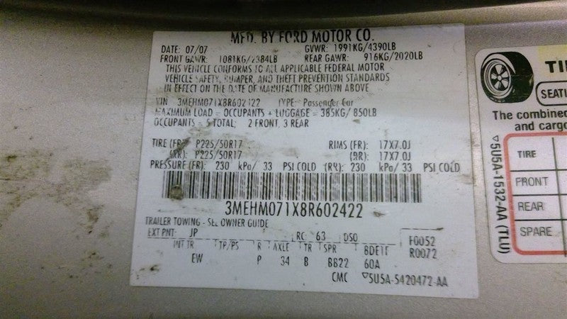 Engine 3.0L VIN 1 8th Digit Fits 06-09 FUSION 1698189
