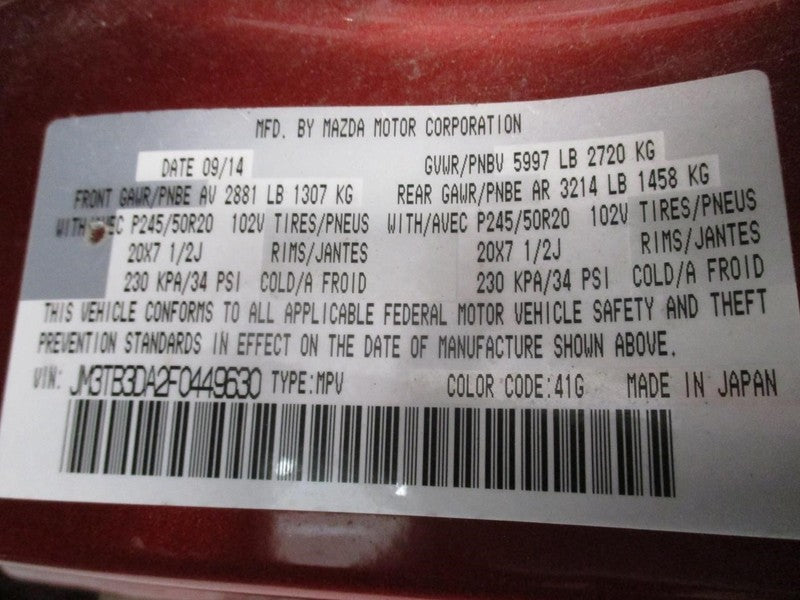 Temperature Control Rear Fits 10-15 MAZDA CX-9 1853717
